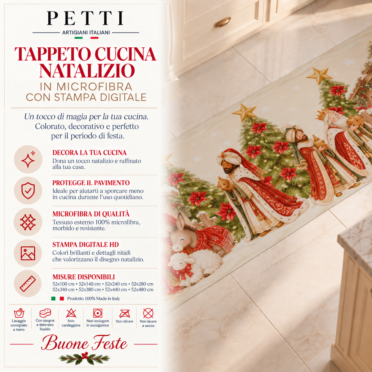 Tappeto Cucina Natalizio Antiscivolo Passatoia Natalizia Cucina lavabile Jesus 02