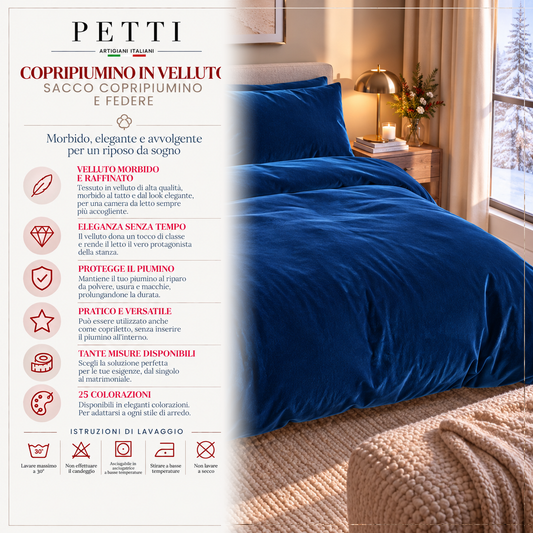 Copripiumino e Federe in Tinta Unita in Velluto Blu Scuro