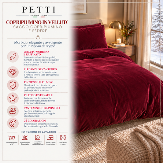 Copripiumino e Federe in Tinta Unita in Velluto Bordeaux