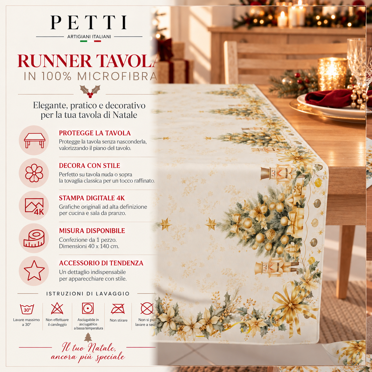 Runner Natalizi, Runner Tavola Natalizio, Tovaglia Runner Natalizia, Runner Cucina Xmas Gold