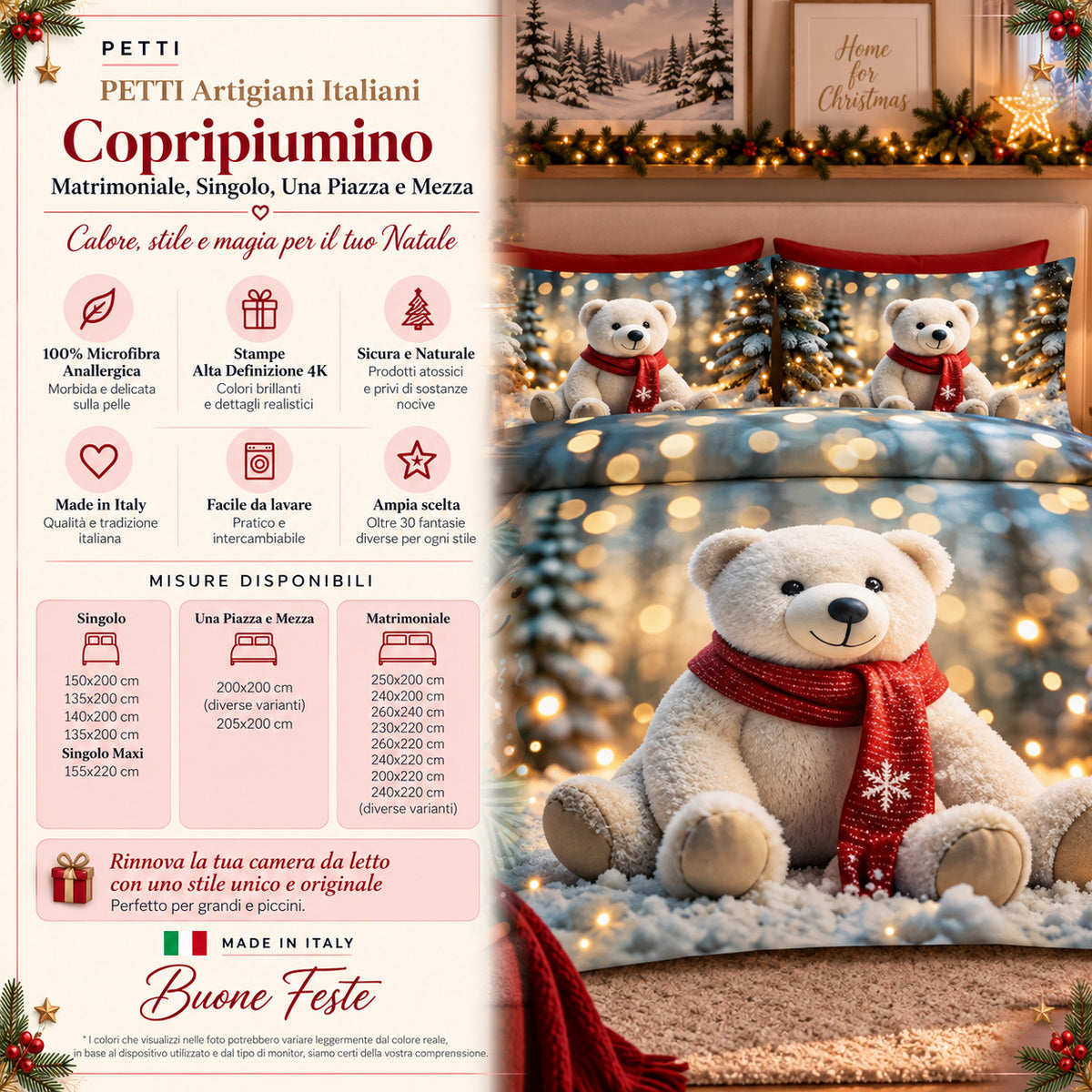 Copripiumini in Stampa Digitale Natalizi Orsetto 03