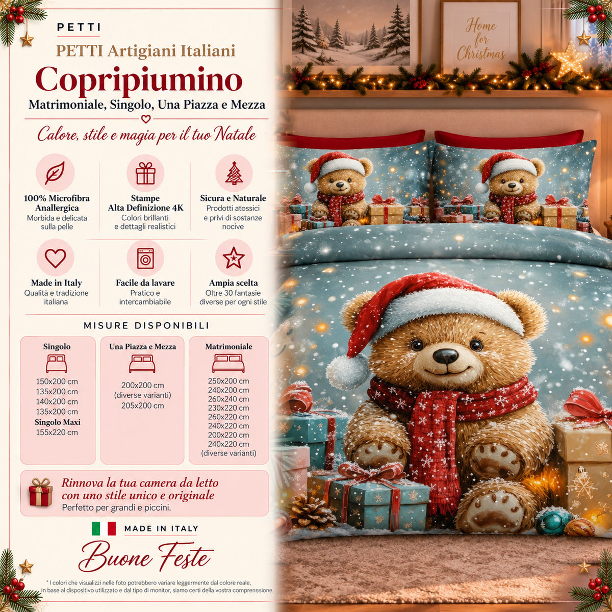 Copripiumini in Stampa Digitale Natalizi Orsetto 04