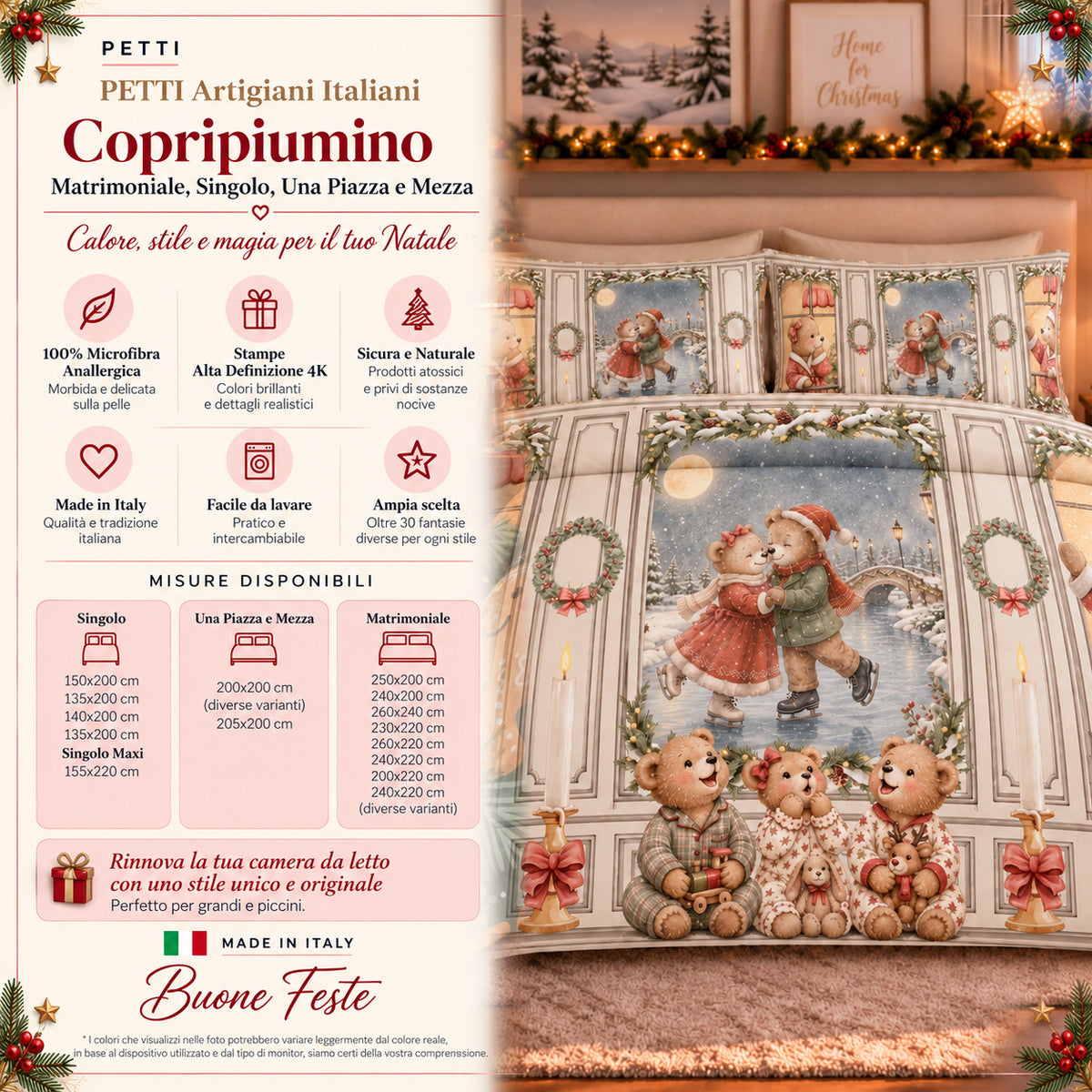 Copripiumini in Stampa Digitale Natalizi Orsetto 06