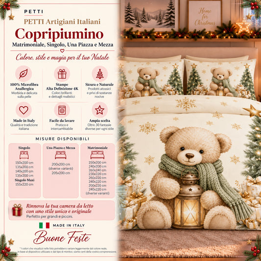 Copripiumini in Stampa Digitale Natalizi Teddy Gold