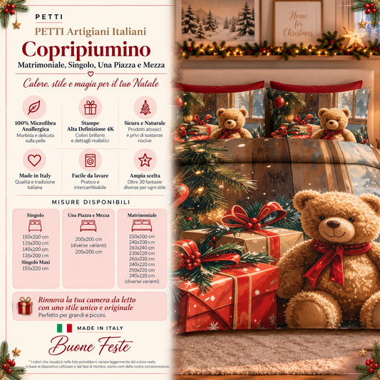 Copripiumini in Stampa Digitale Natalizi Teddy Red
