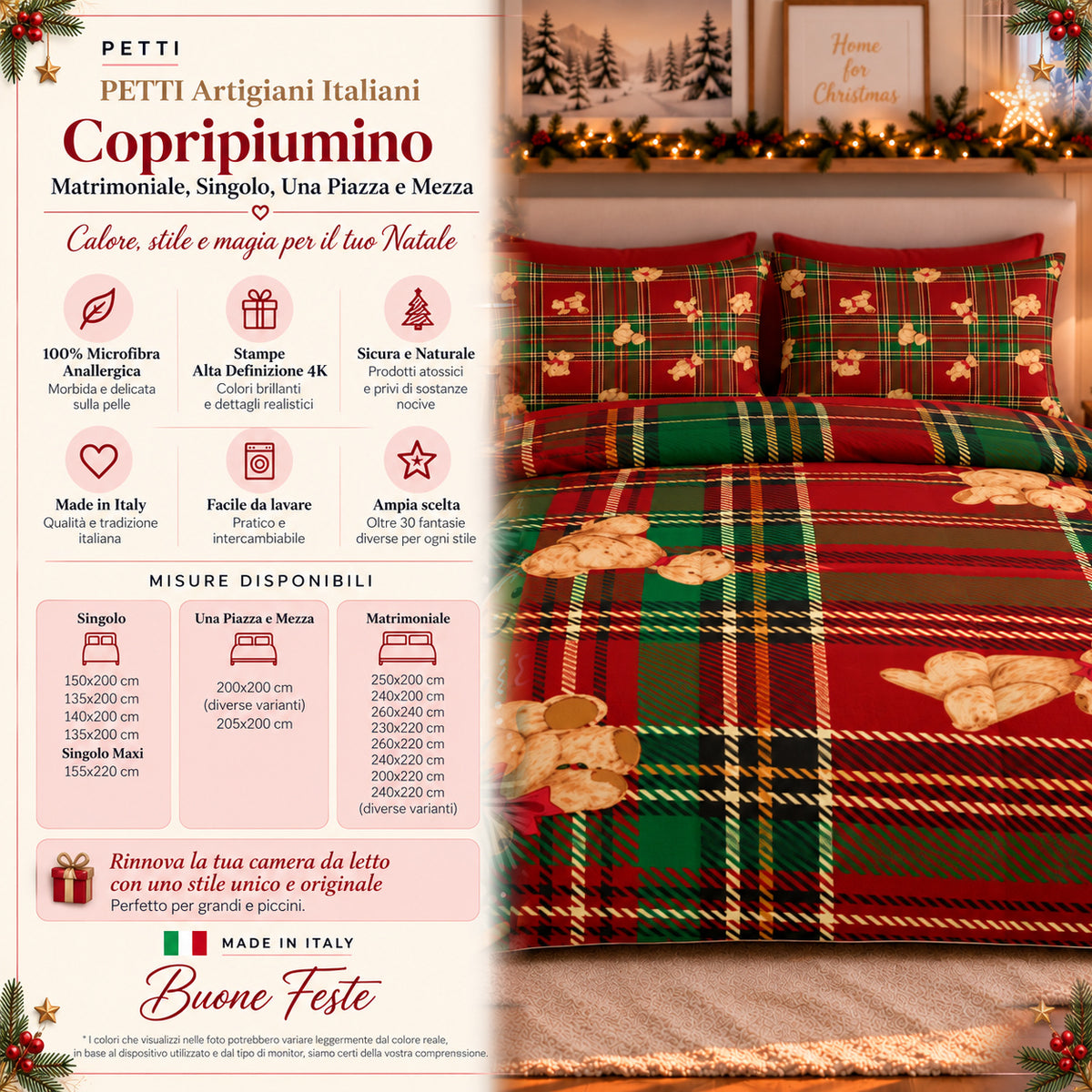 Copripiumini in Stampa Digitale Natalizi Orsetto Tartan