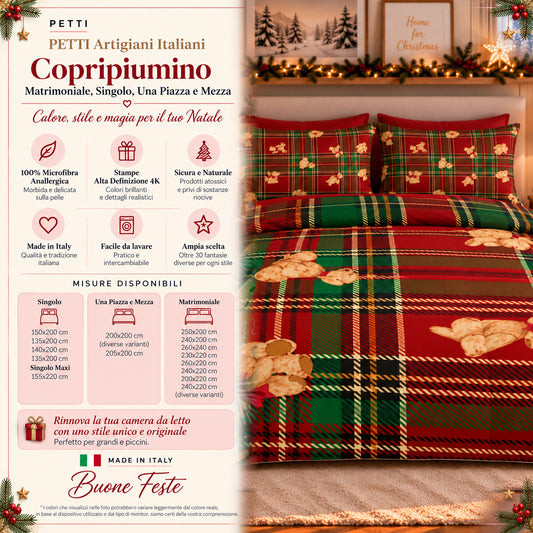 Copripiumini in Stampa Digitale Natalizi Orsetto Tartan