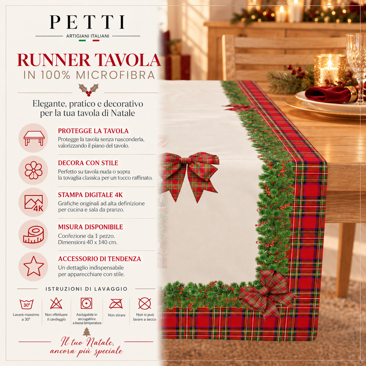 Runner Natalizi, Runner Tavola Natalizio, Tovaglia Runner Natalizia, Runner Cucina Fiocco Tartan, Fantasia Scozzese