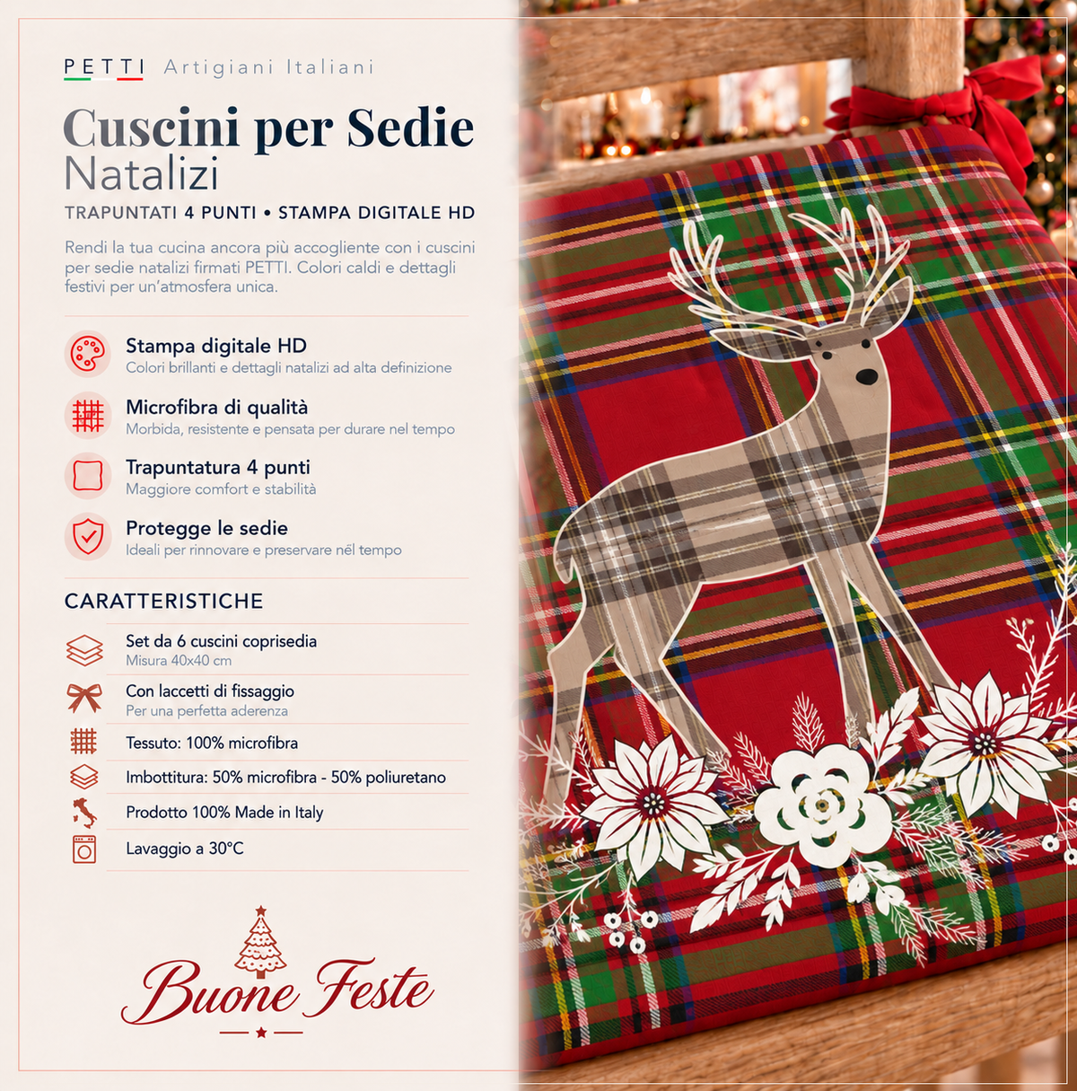 Cuscini per Sedie Natalizi Coprisedia Natalizi Renna Beige