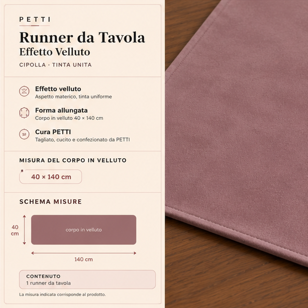 Runner da Tavolo in Effetto Velluto Tinta Unita Cipolla
