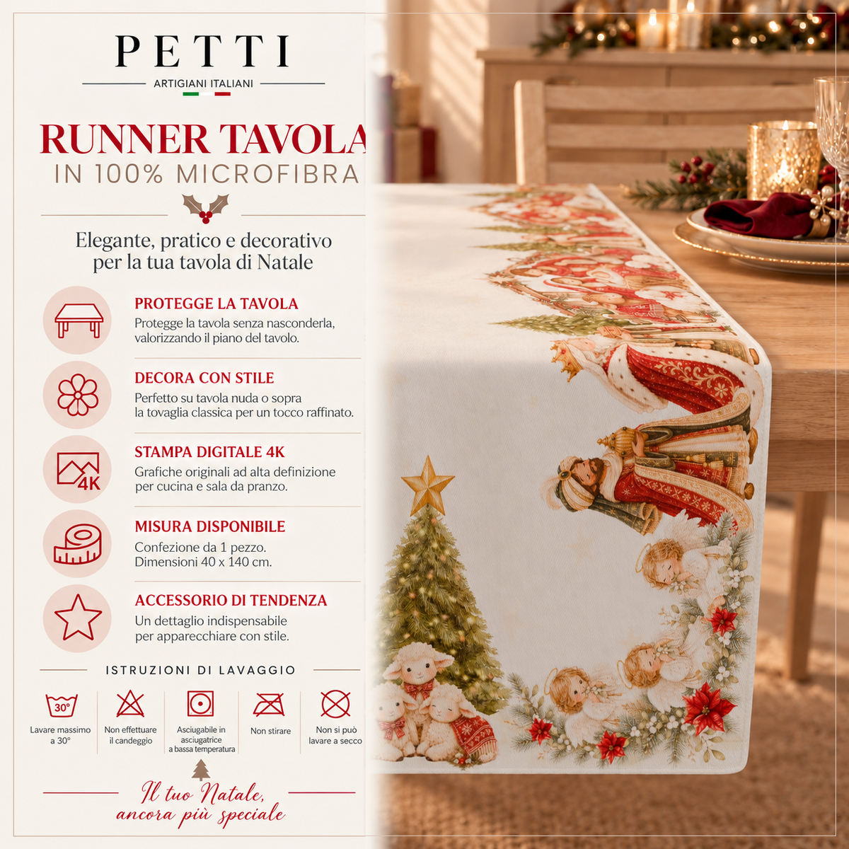 Runner Natalizi, Runner Tavola Natalizio, Tovaglia Runner Natalizia, Runner Cucina Jesus 02