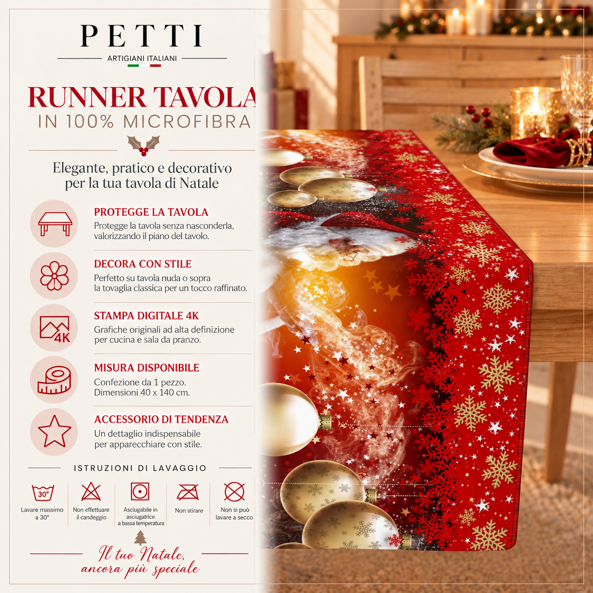 Runner Natalizi, Runner Tavola Natalizio, Tovaglia Runner Natalizia, Runner Cucina Babbo Natale