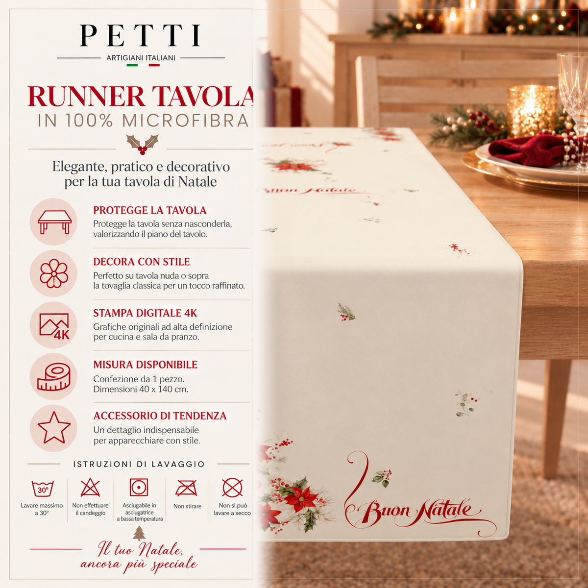Runner Natalizi, Runner Tavola Natalizio, Tovaglia Runner Natalizia, Runner Cucina Buon Natale
