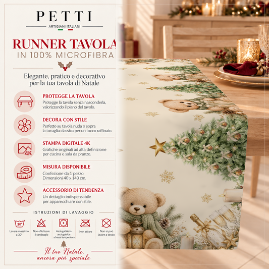 Runner Natalizi, Runner Tavola Natalizio, Tovaglia Runner Natalizia, Runner Cucina Teddy Gold