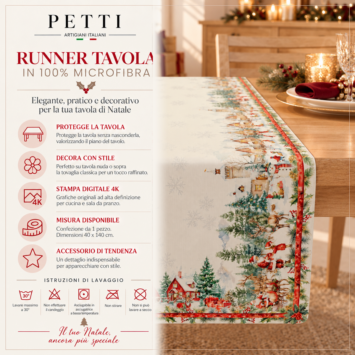 Runner Natalizi, Runner Tavola Natalizio, Tovaglia Runner Natalizia, Runner Cucina Xmas Santa's Land
