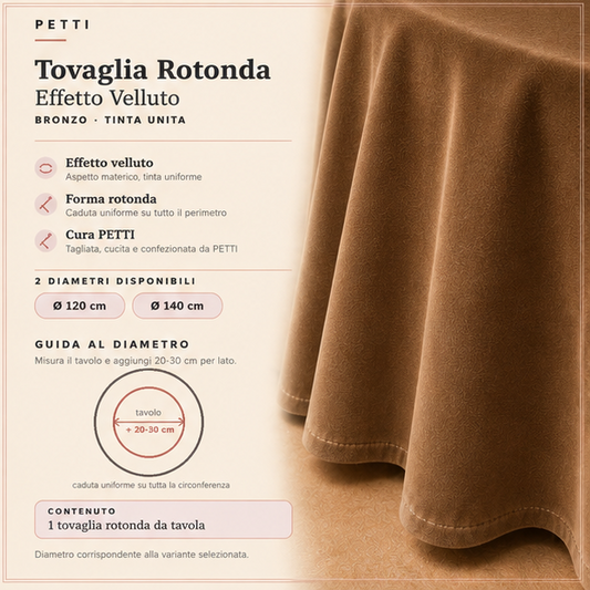 Tovaglia Rotonda da Tavola in Effetto Velluto Tinta Unita Tortora