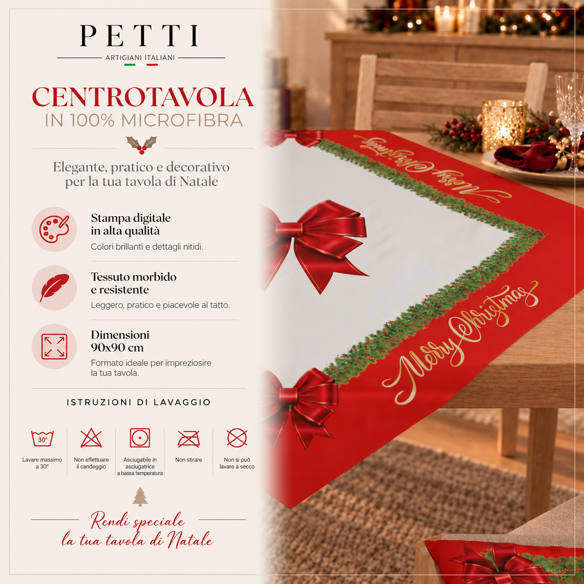 Centrotavola Natalizio per Cucina in Stampa Digitale Fiocco Rosso