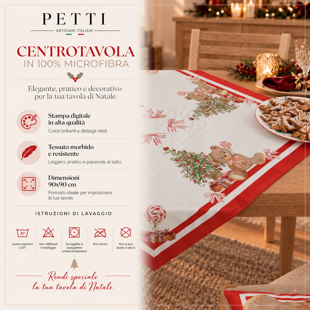 Centrotavola Natalizio per Cucina in Stampa Digitale Orsetto