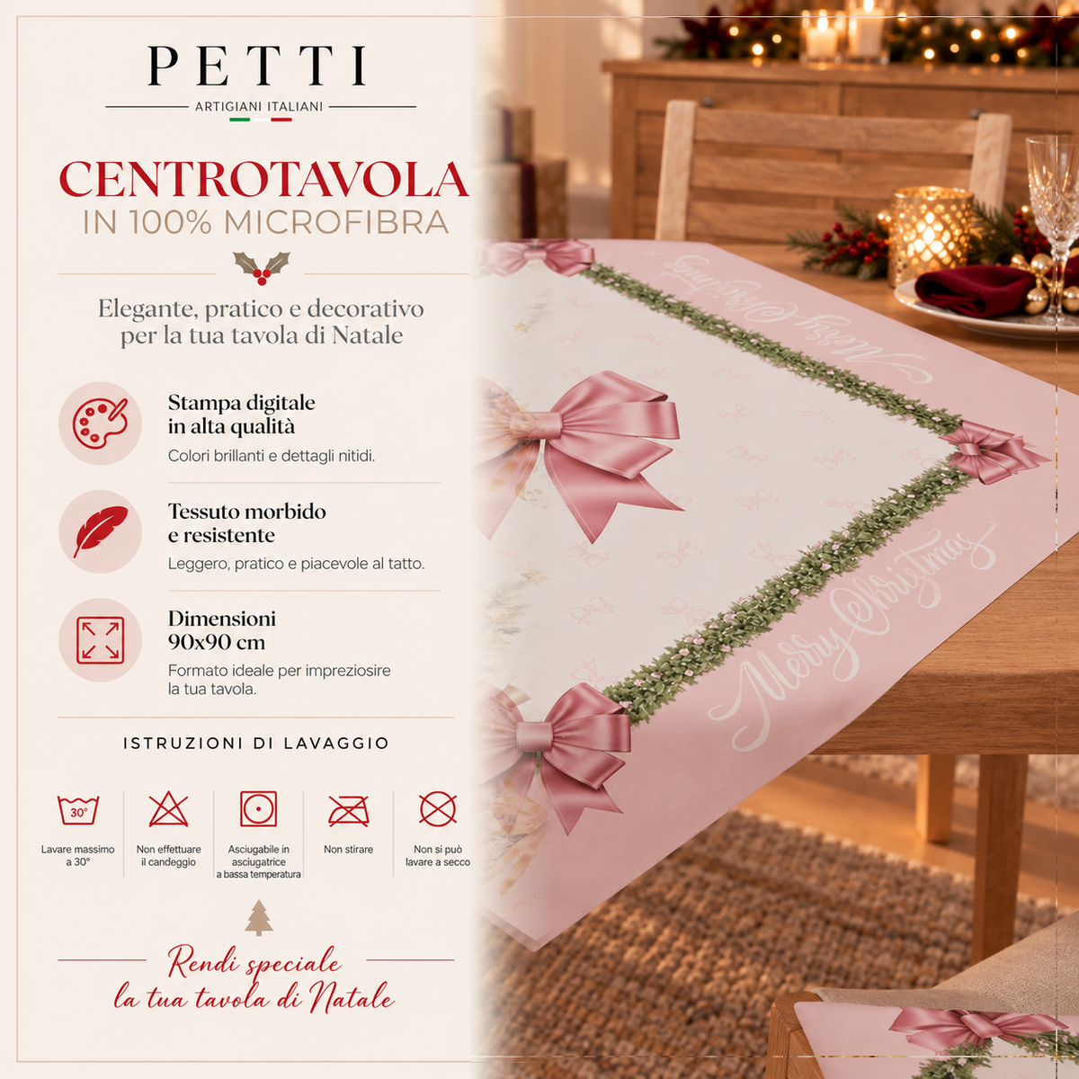Centre de Table de Noël pour Cuisine en Impression Numérique Nœud Rose Plumes