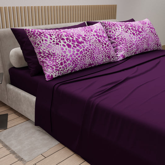 Lenzuola in Cotone, Completo Letto con Federe in Stampa Digitale Cobra Viola