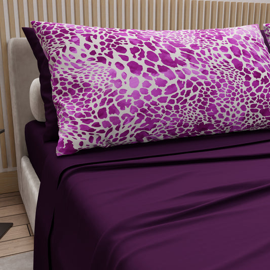 Lenzuola in Cotone, Completo Letto con Federe in Stampa Digitale Cobra Viola
