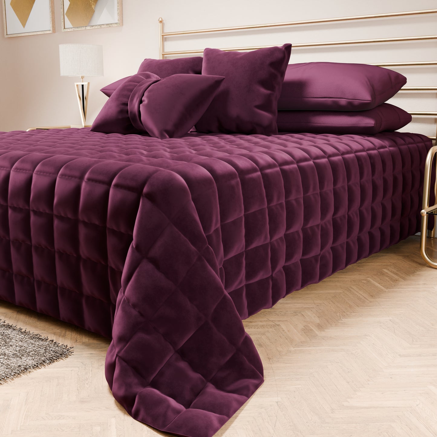 Courtepointe couvre-lit printanière et automnale en velours double face prune
