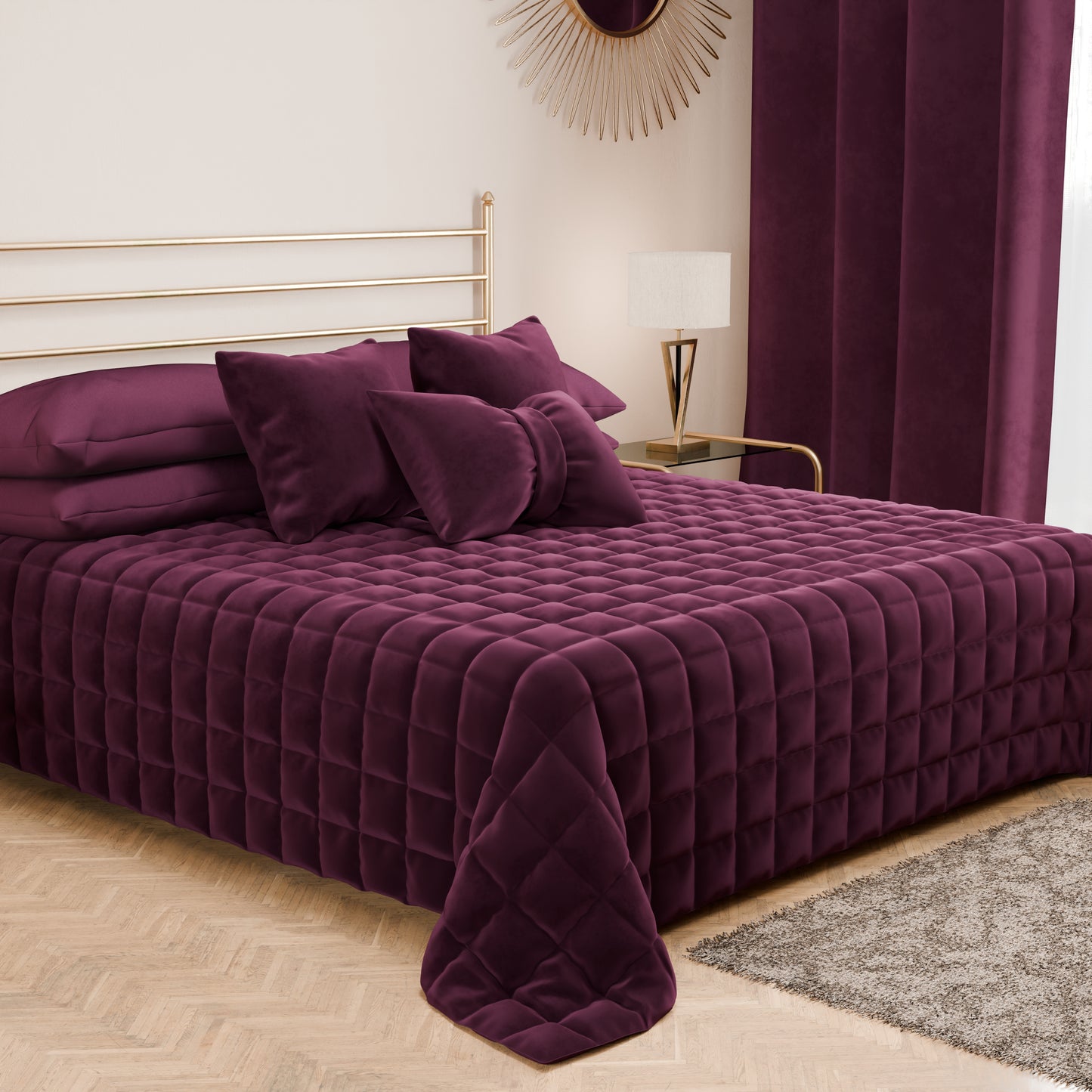 Courtepointe couvre-lit printanière et automnale en velours double face prune