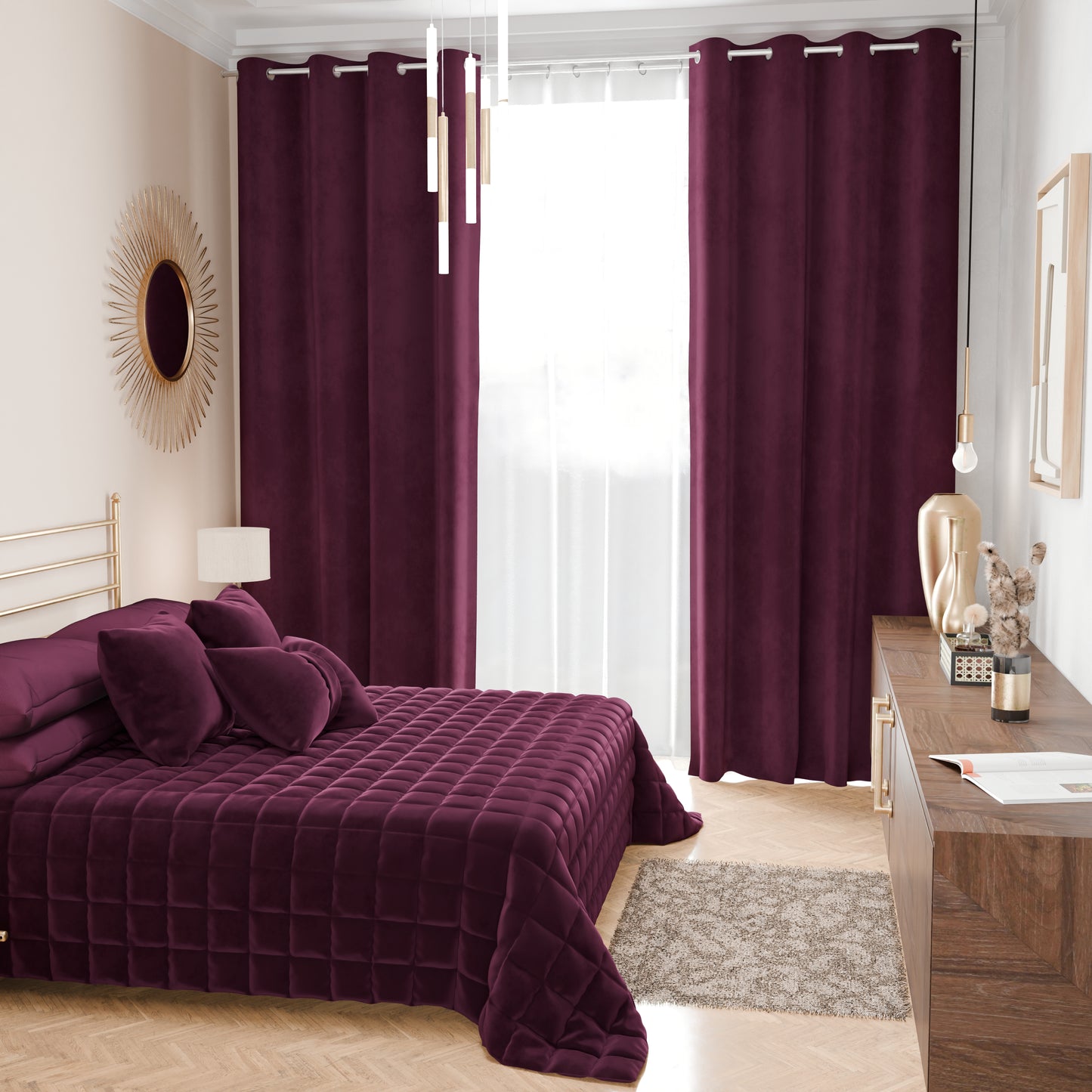 Courtepointe couvre-lit printanière et automnale en velours double face prune