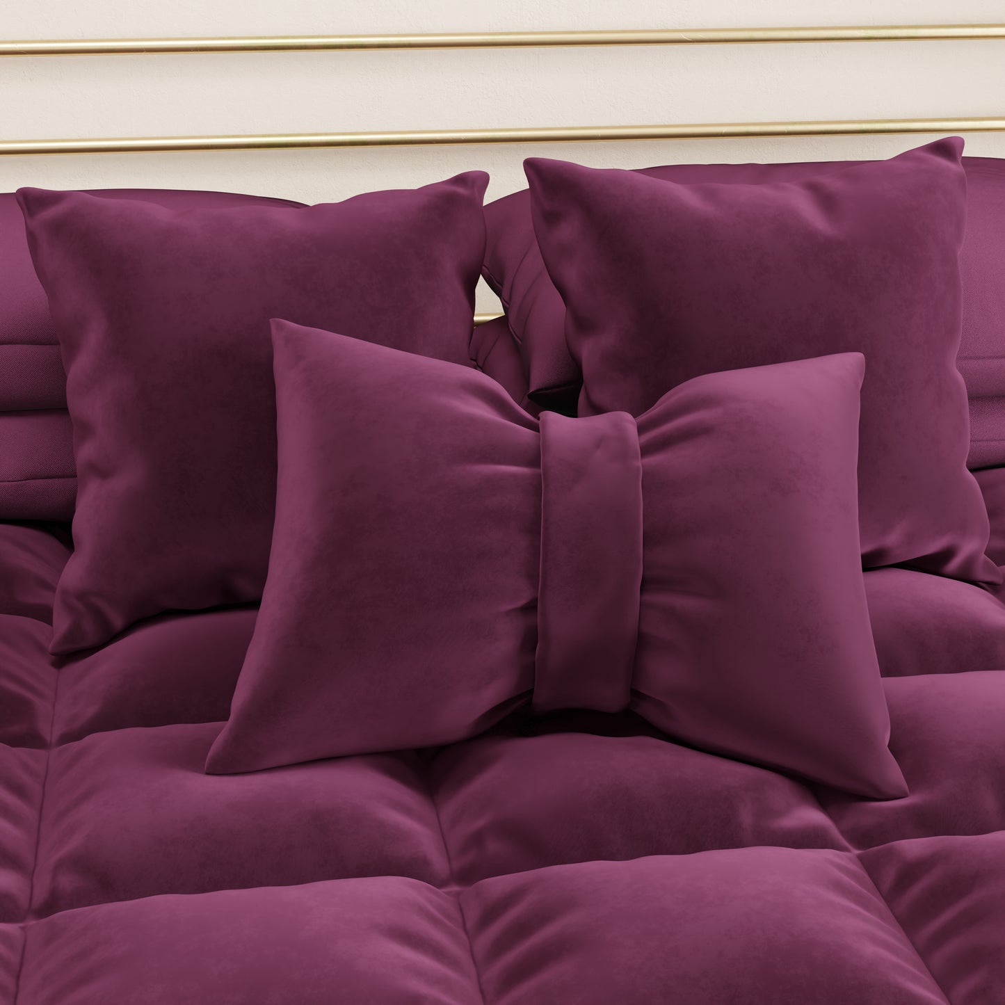 Coussin Décoratif Noeud en Velours 40x50 cm, Coussin de Canapé Prune