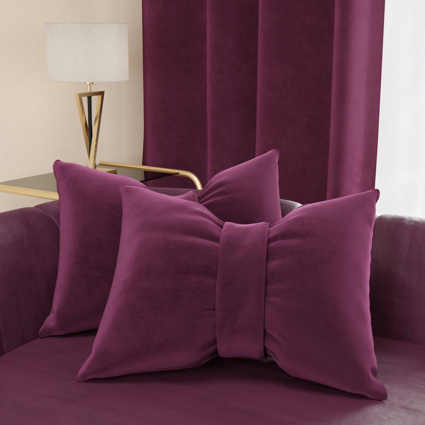 Coussin Décoratif Noeud en Velours 40x50 cm, Coussin de Canapé Prune