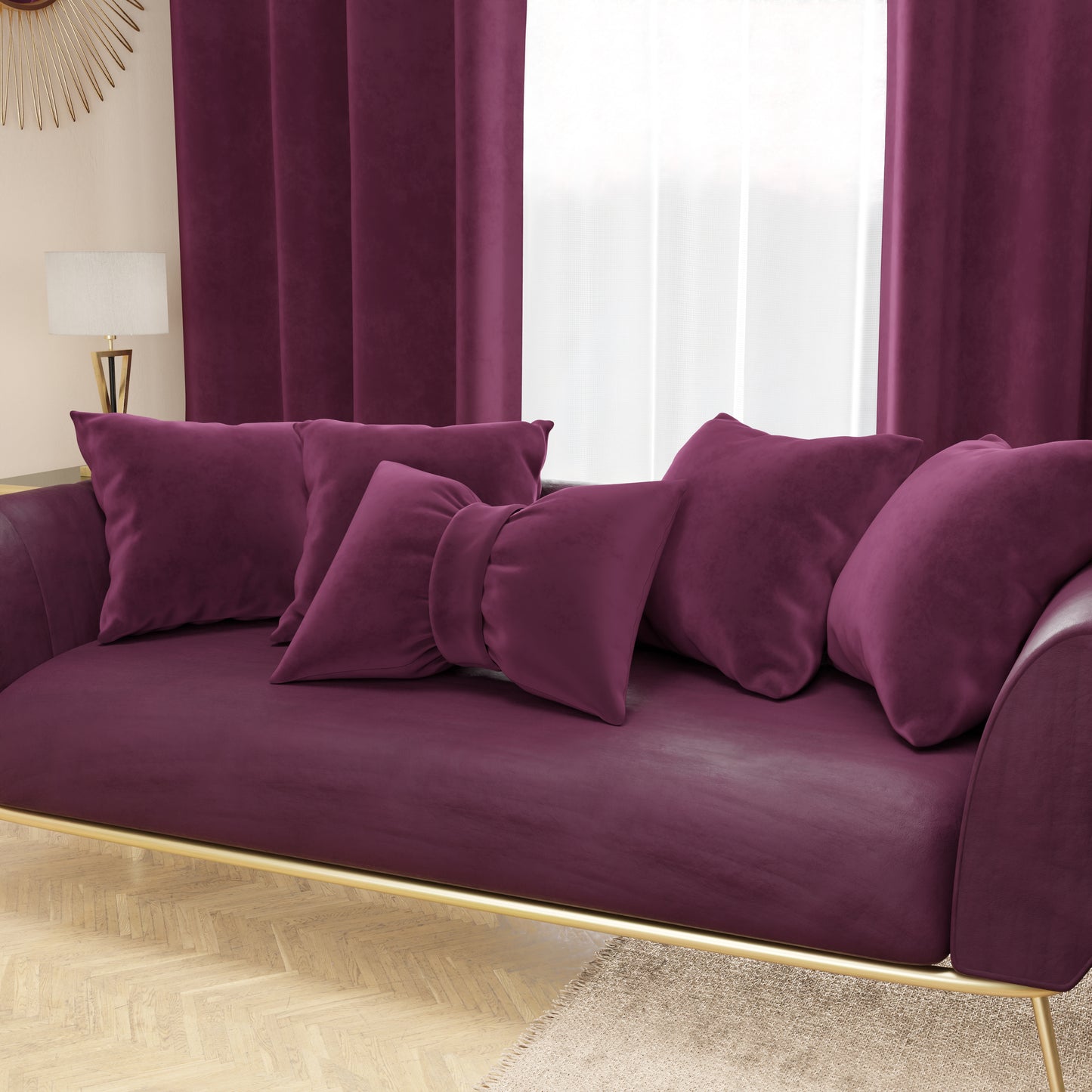 Coussin Décoratif Noeud en Velours 40x50 cm, Coussin de Canapé Prune