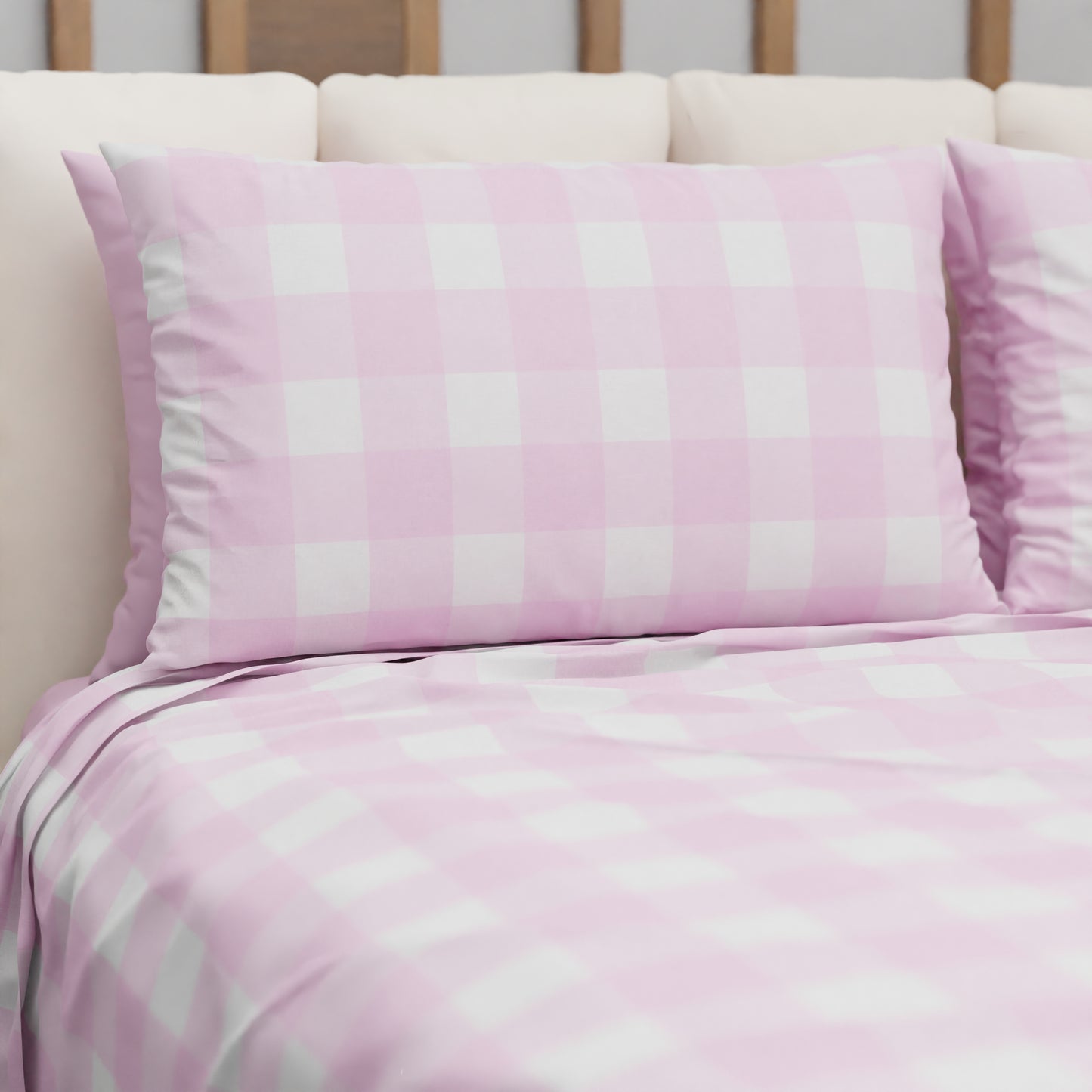 Lenzuolo Copriletto e Federe in Microfibra A Quadretti Rosa