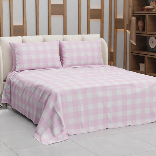 Lenzuolo Copriletto e Federe in Microfibra A Quadretti Rosa