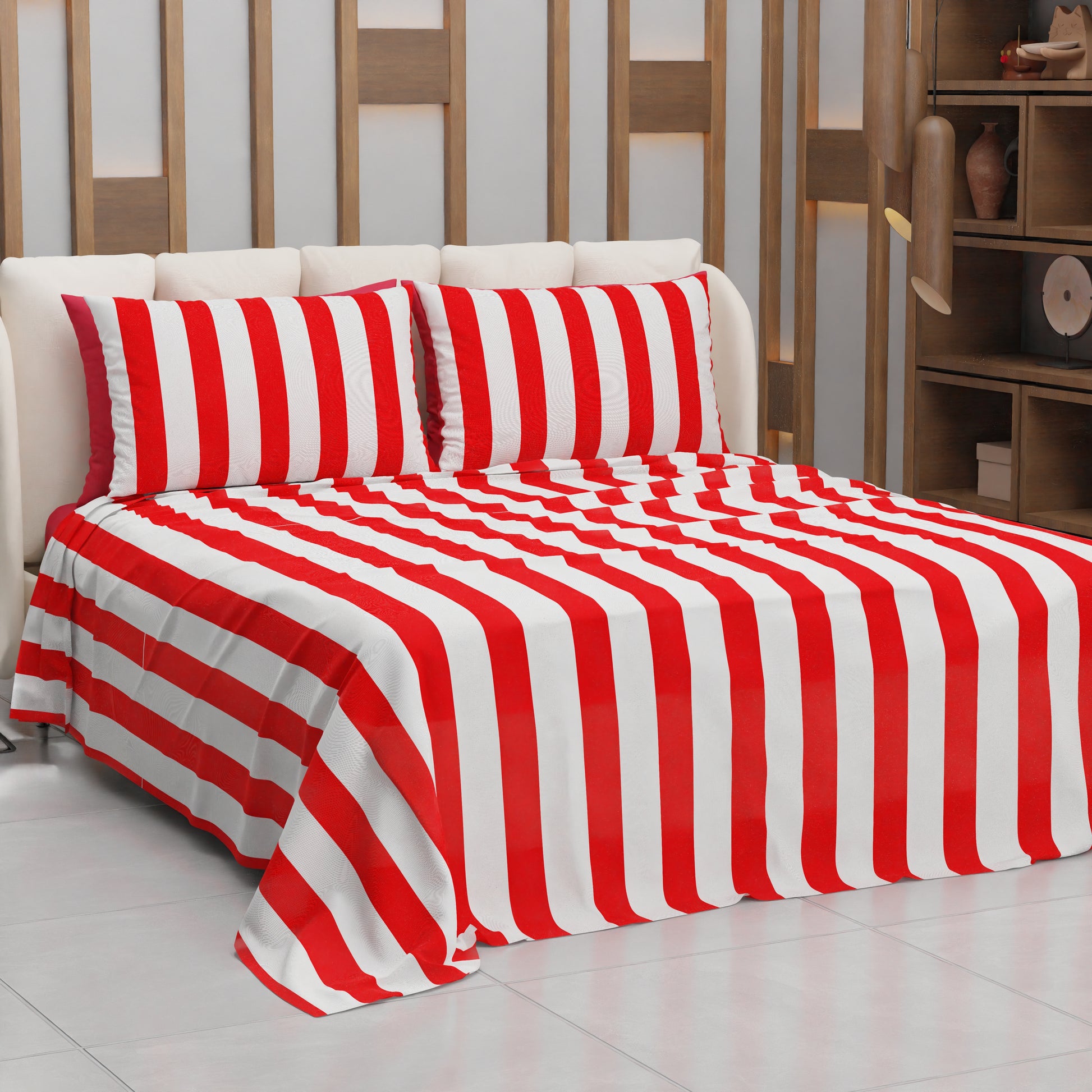 Lenzuolo Copriletto e Federe in Microfibra Righe Rosso.