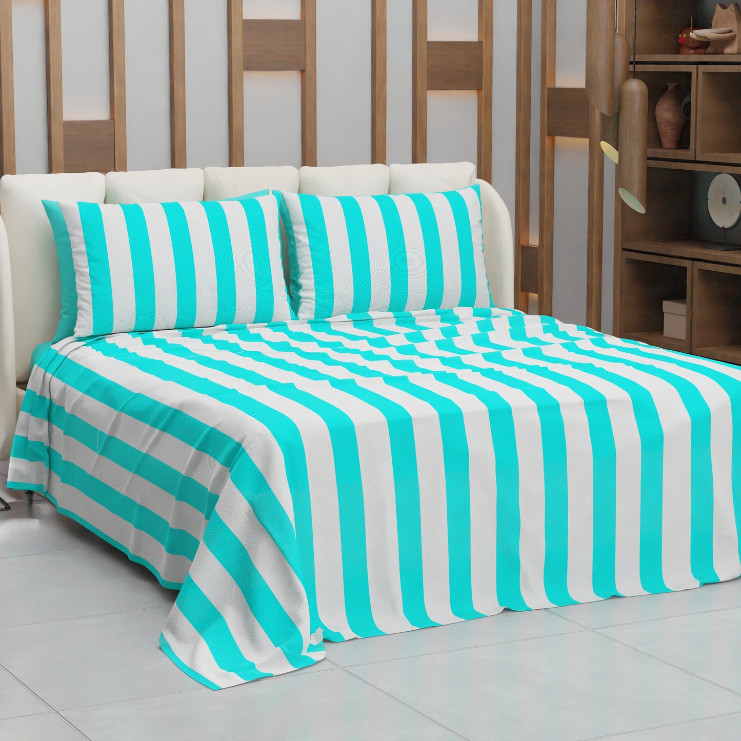 Lenzuolo Copriletto e Federe in Microfibra Righe Tiffany.