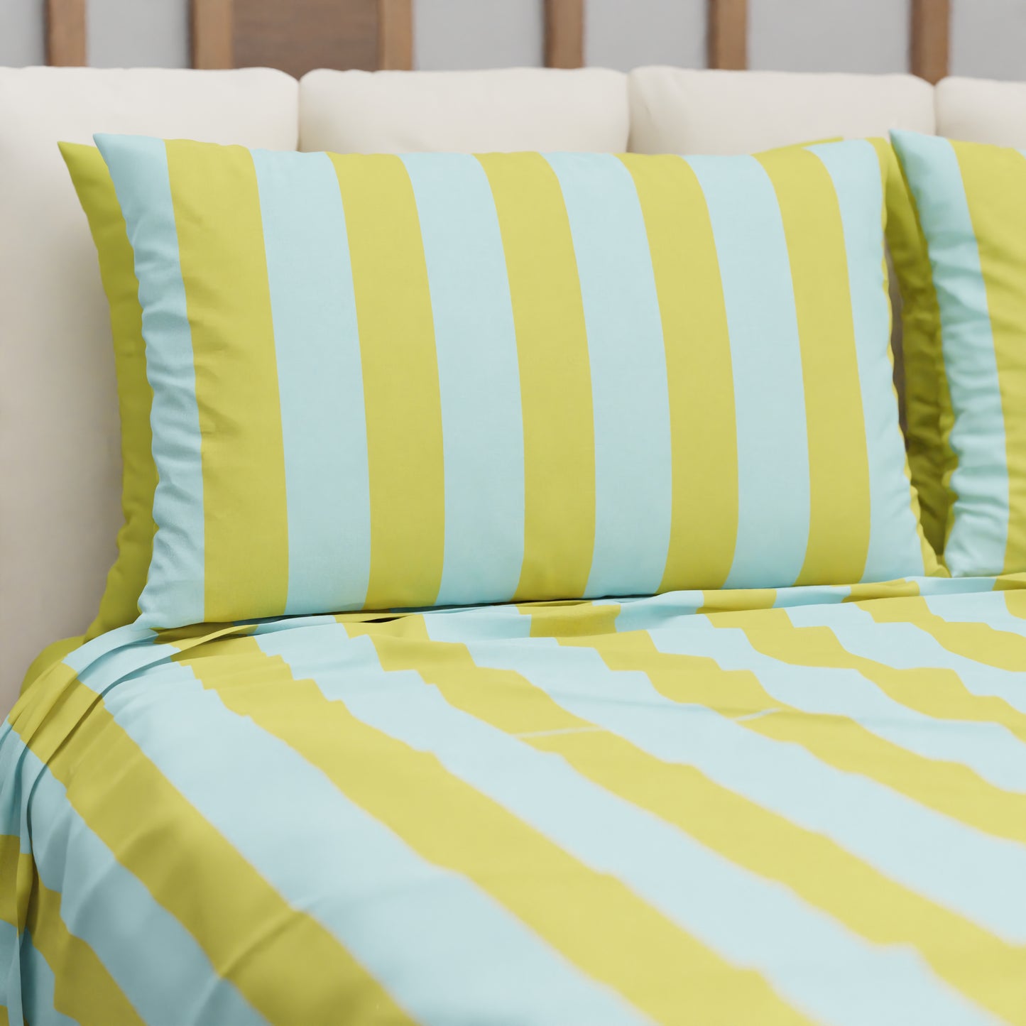 Copriletto Estivo, Coperta Leggera, con Federe Le Righe Giallo Ocra/Celeste