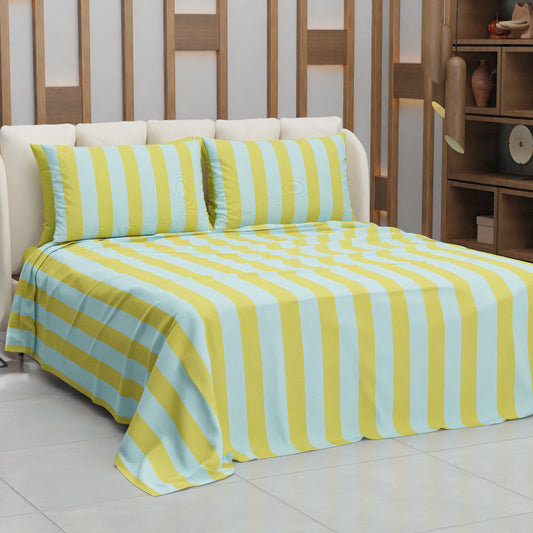 Copriletto Estivo, Coperta Leggera, con Federe Le Righe Giallo Ocra/Celeste