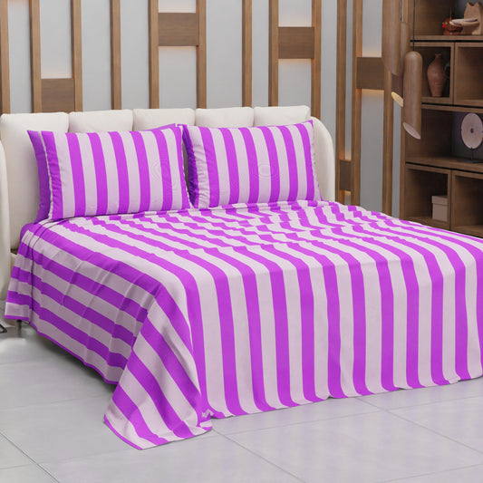 Copriletto Estivo, Coperta Leggera, con Federe Le Righe Lilla/Rosa.