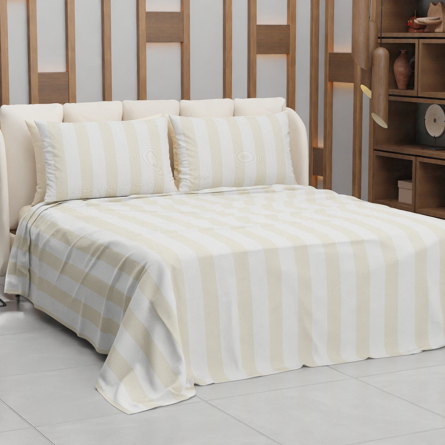 Copriletto Estivo, Coperta Leggera, con Federe Le Righe Bianco/Beige