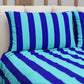 Lenzuolo Copriletto e Federe in Microfibra Righe Celeste/Blu Elettrico.