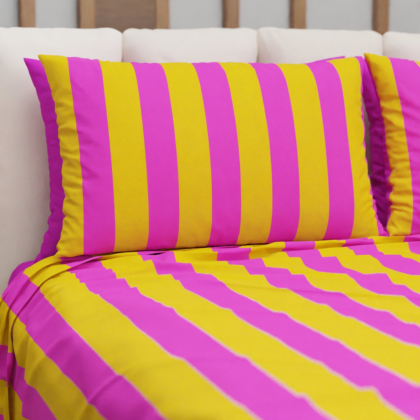 Copriletto Estivo, Coperta Leggera, con Federe Le Righe Arancione/Fucsia