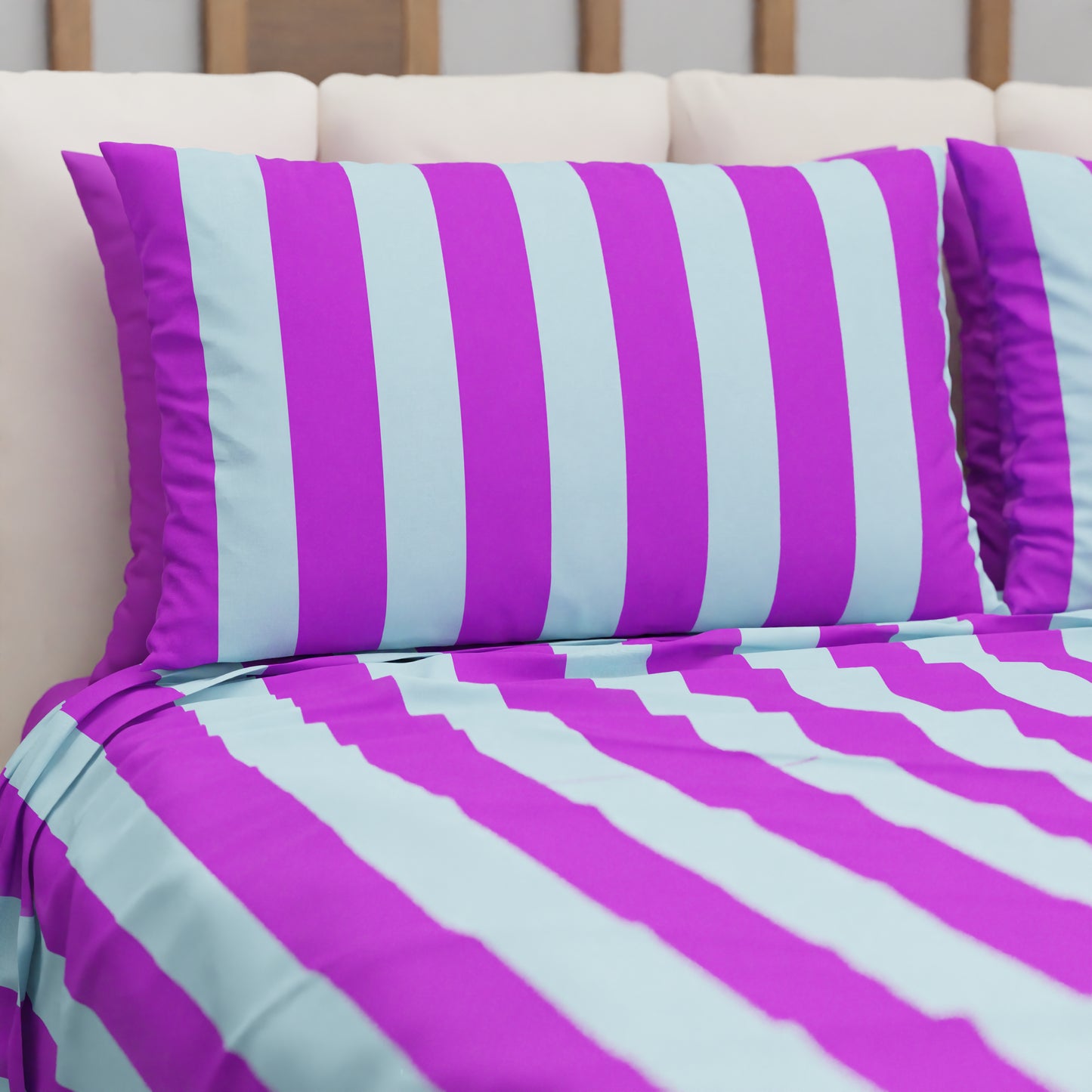 Copriletto Estivo, Coperta Leggera, con Federe Le Righe Viola/Celeste