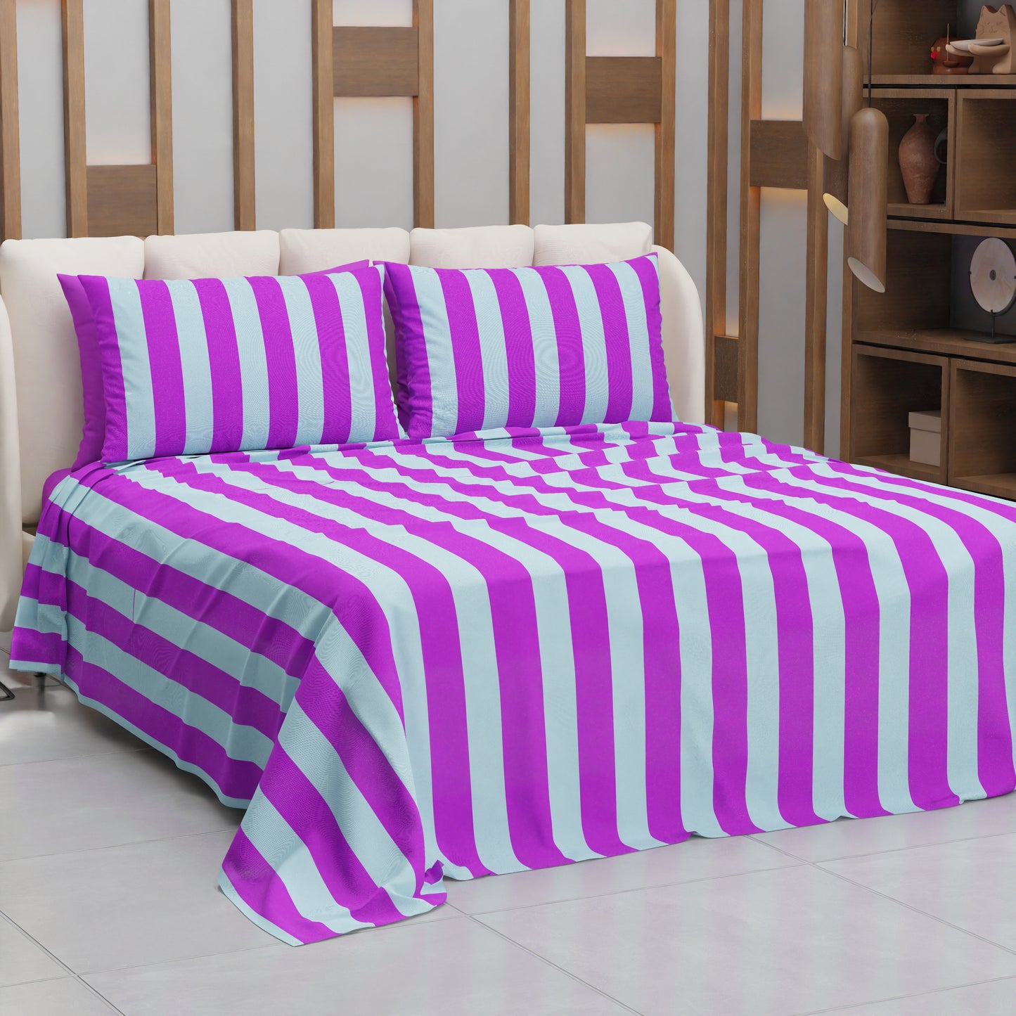 Copriletto Estivo, Coperta Leggera, con Federe Le Righe Viola/Celeste