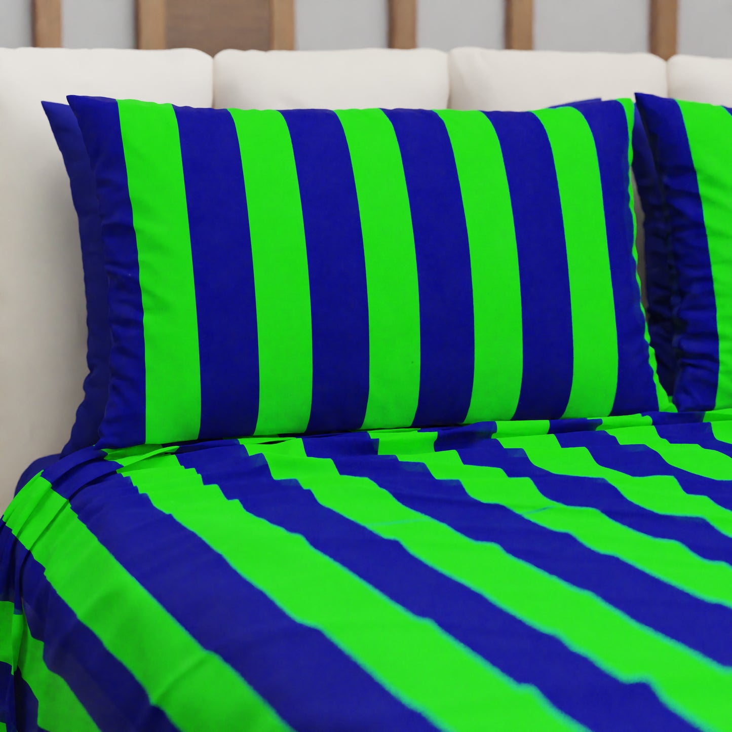Copriletto Estivo, Coperta Leggera, con Federe Le Righe Verde Fluo/Blu Notte