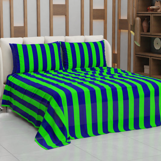 Copriletto Estivo, Coperta Leggera, con Federe Le Righe Verde Fluo/Blu Notte