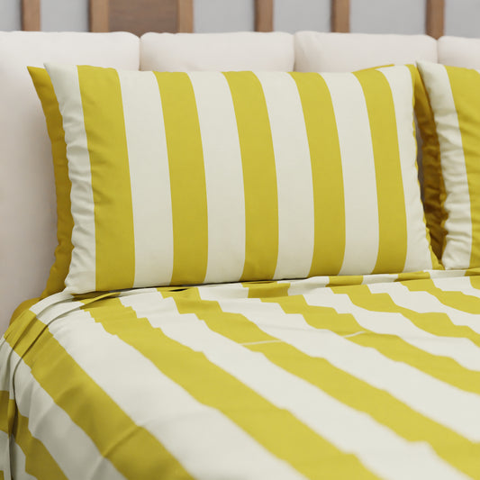 Copriletto Estivo, Coperta Leggera, con Federe Le Righe Giallo Ocra/Panna