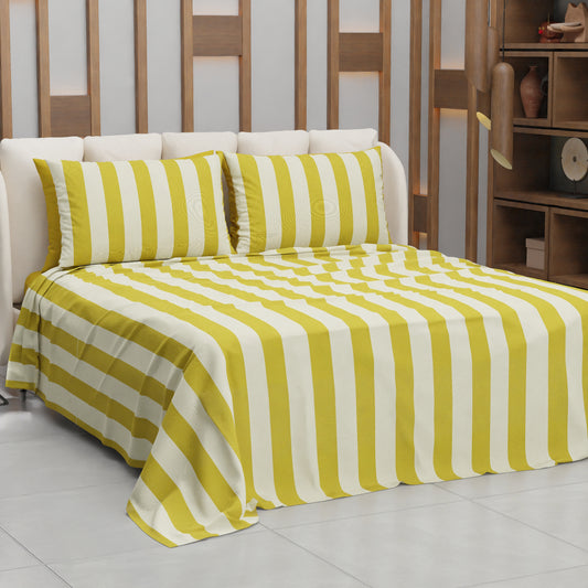 Copriletto Estivo, Coperta Leggera, con Federe Le Righe Giallo Ocra/Panna