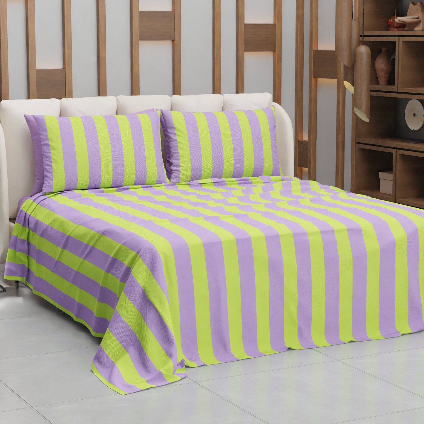 Copriletto Estivo, Coperta Leggera, con Federe Le Righe Verde Chiaro/Lilla