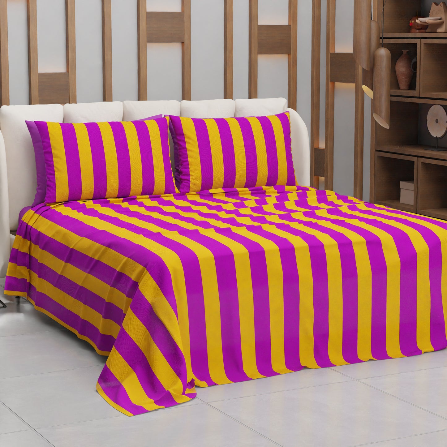 Copriletto Estivo, Coperta Leggera, con Federe Le Righe Arancione/Prugna