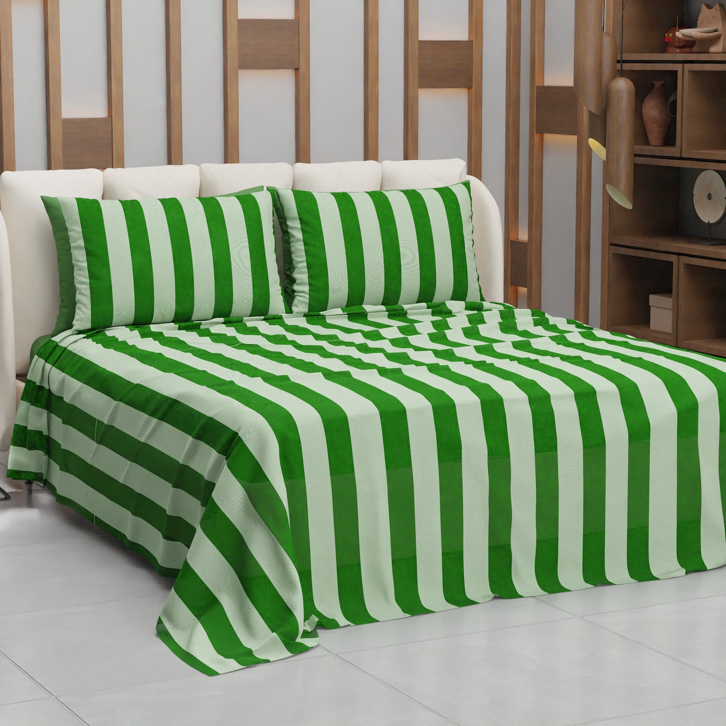 Copriletto Estivo, Coperta Leggera, con Federe Le Righe Verde Scuro/Salvia